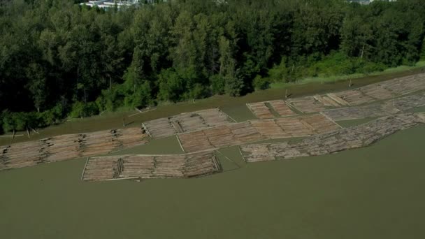 Vista aérea del boom de troncos Fraser River, Vancouver — Vídeo de stock