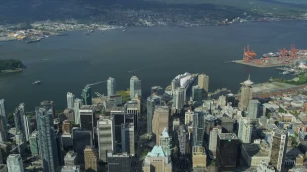 Luchtfoto uitzicht over vancouver stadshaven — Stockvideo