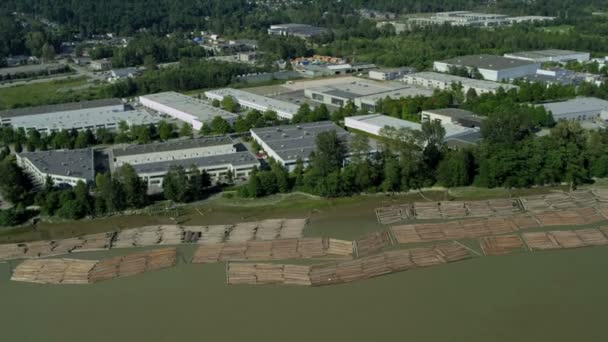 Vista aérea del boom de troncos Fraser River, Vancouver — Vídeos de Stock