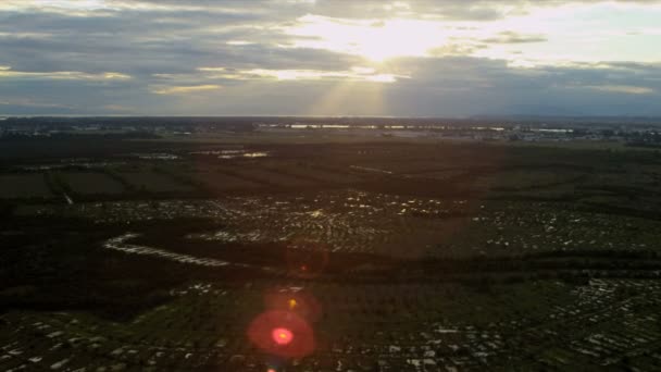 Luftaufnahme Sonnenuntergang Nord Delta Torfmoor, vancouver — Stockvideo