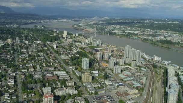 Vista aérea subúrbios residenciais New Westminster, Vancouver — Vídeo de Stock