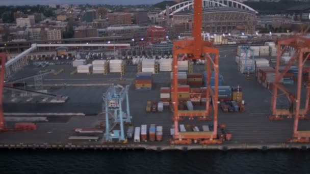 Aerial view CenturyLink Field and Baseball Stadium and docks Seattle, USA — Stock Video