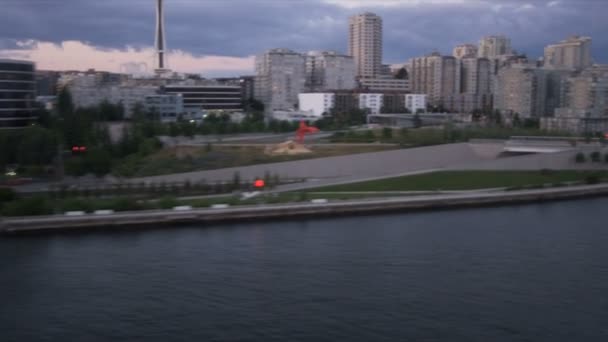 Aerial sunset view Seattle coastal harbour, USA — Stock Video