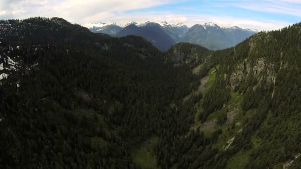 Aerial view snow capped Peaks mountain valley wilderness, Canada — Stock Video