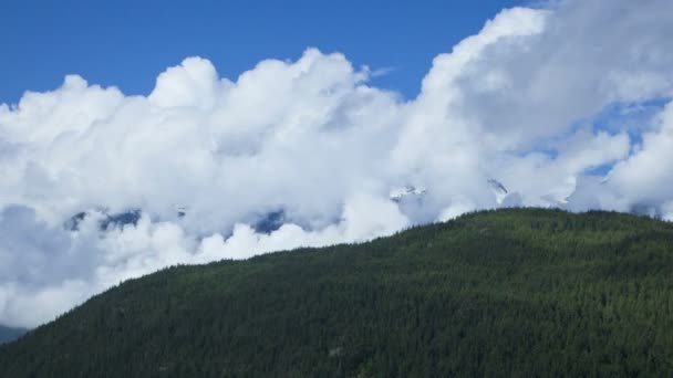 Cloudscape видом на гірський масив ліс долині, США, Уповільнена зйомка — стокове відео
