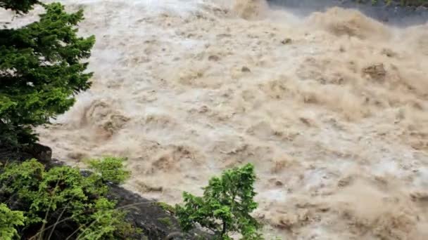 Río inundado que fluye rápidamente después de la tormenta de lluvia, EE.UU. — Vídeo de stock