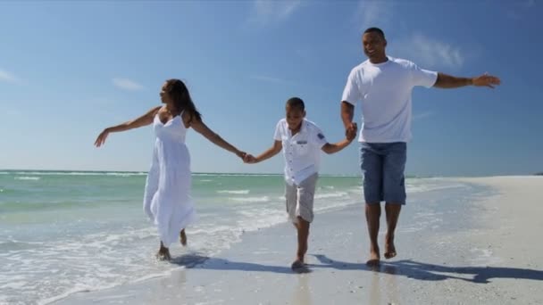 Genitori e figlio sulla spiaggia — Video Stock