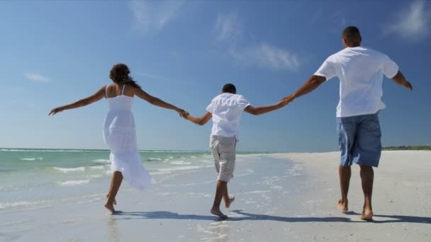 Parents and son on beach — Stock Video