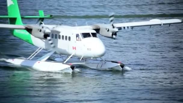 Twin engine Seaplane arriving, Vancouver — Stock Video