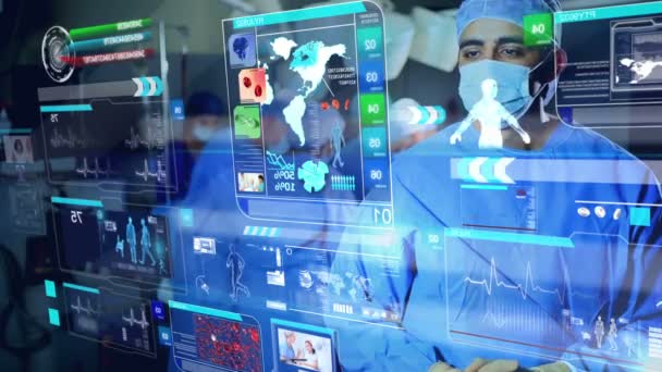 3D графическая медицинская проекция с использованием этнического хирурга — стоковое видео