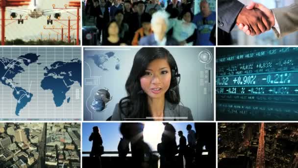 3D video montage Asian business travel managers technology — Stock Video