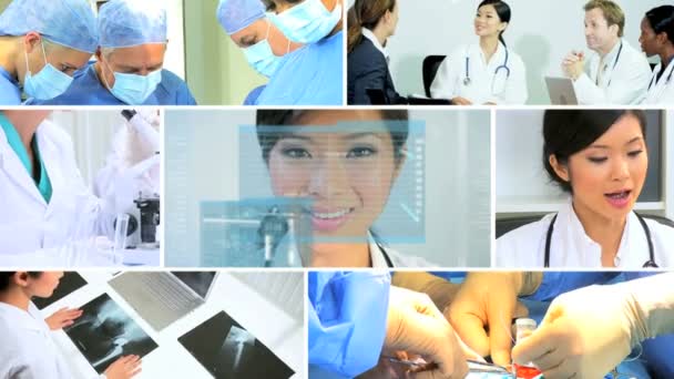 3D video montage Multi ethnic medical team hospital — Stock Video