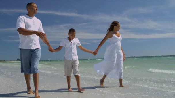 Genitori e figlio sulla spiaggia — Video Stock