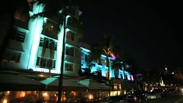 Night driving on Ocean Drive — Stock Video