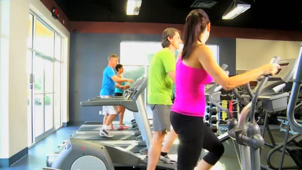 Gym members on exercise equipment — Stock Video