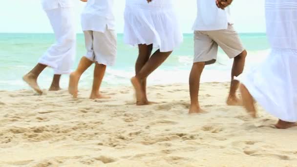 Menschen spielen am Strand des Meeres — Stockvideo