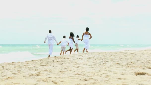 Menschen spielen am Strand des Meeres — Stockvideo