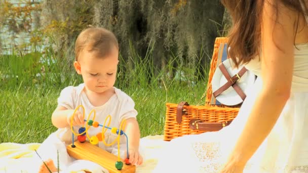 Moeder spelen met haar dochter in het park — Stockvideo