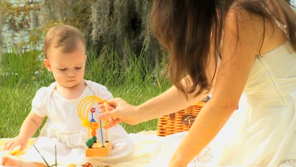 Mãe brincando com crianças no parque — Vídeo de Stock