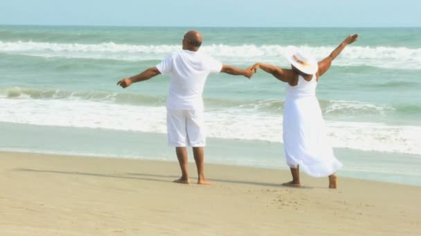 Koppel wandelen op het strand — Stockvideo