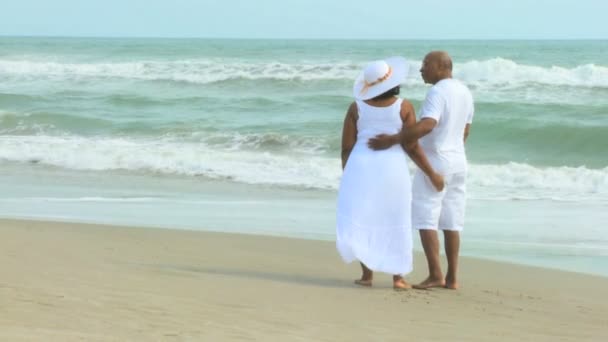 Pareja caminando en la playa — Vídeo de stock