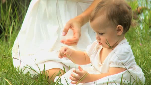 Moeder spelen met haar dochter in het park — Stockvideo