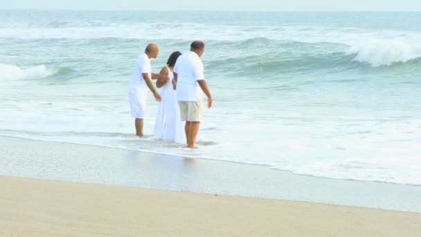 快乐的民族老人海滩度假 — 图库视频影像