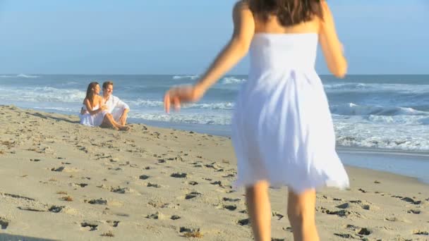 Carefree Caucasian Family Enjoying Beach Vacation — Stock Video