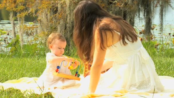 Mother playing with children in park — Stock Video