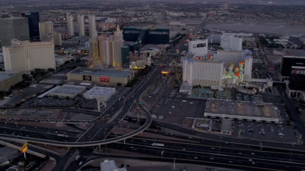 Aerial view dusk Las Vegas  Hotels — Stock Video