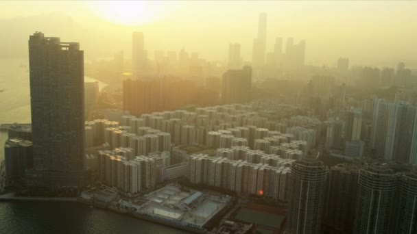 Вид с воздуха на кондоминиумы Kowloon — стоковое видео
