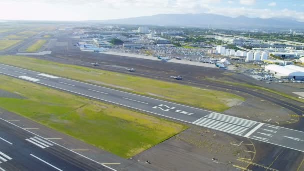 Aerial view F15 jets on runway, Honolulu, Hawaii Royalty Free Stock Footage