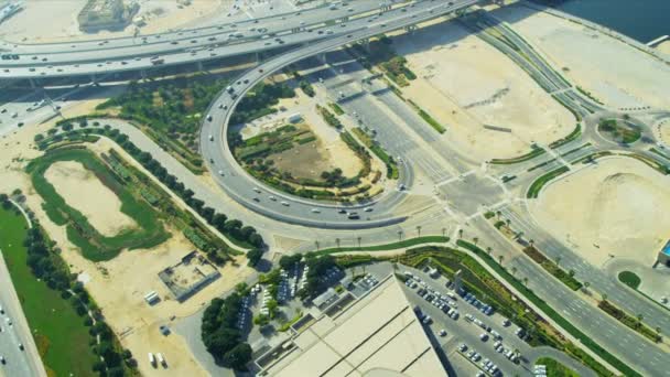 Aerial view desert expressway interchange  Dubai — Stock Video