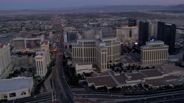 Aerial view dusk Las Vegas  Hotels — Stock Video