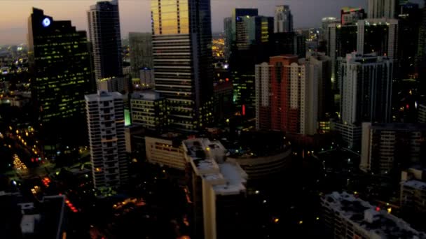 Világító légifelvételek sunset miami city — Stock videók