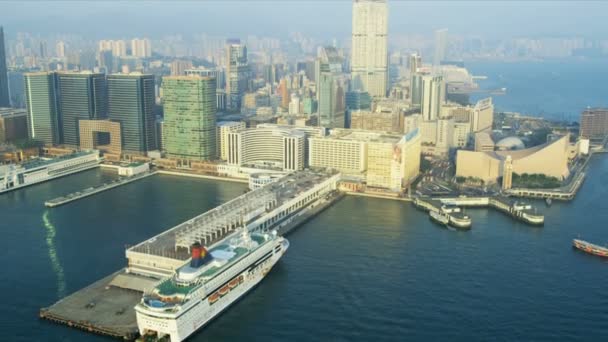 Antena widok oceanu terminali hong kong — Wideo stockowe