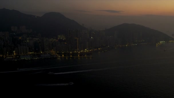 Vista aérea Hong Kong waterfront — Vídeo de Stock