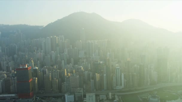 Flygfoto victoria harbour, hong kong — Stockvideo