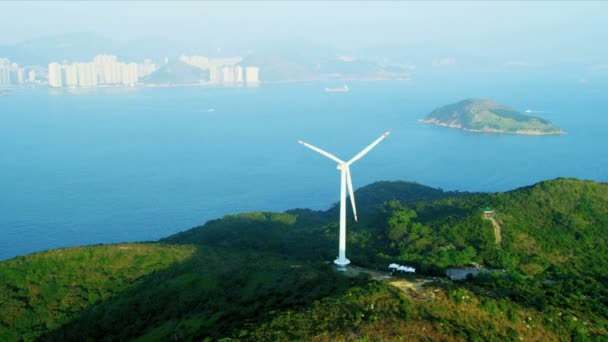Vista aérea de la turbina eólica Hong Kong — Vídeo de stock