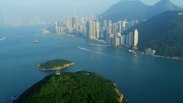 Luchtfoto lagere hong kong eiland — Stockvideo