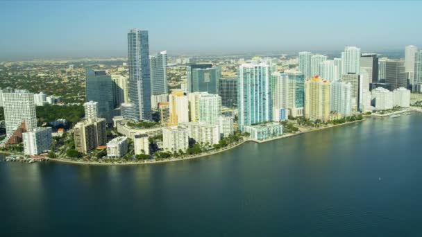 Aerial view condominiums Brickell Key, Miami — Stock Video