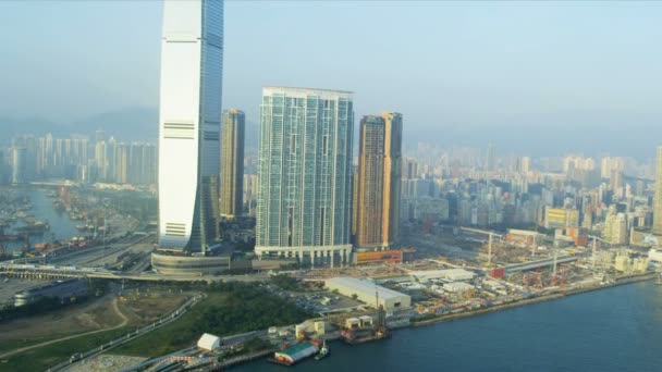 Luchtfoto internationale handel Hongkong — Stockvideo
