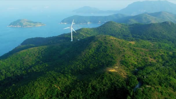 Vista aérea da turbina eólica costa de Hong Kong — Vídeo de Stock