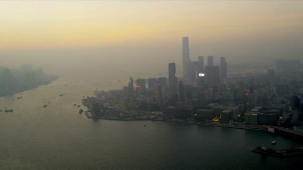 Widok z lotu ptaka Wiktoria portu w dzielnicy tsim sha tsui, hong kong — Wideo stockowe