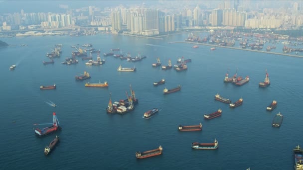 Buques náuticos con vista aérea Hong Kong — Vídeo de stock