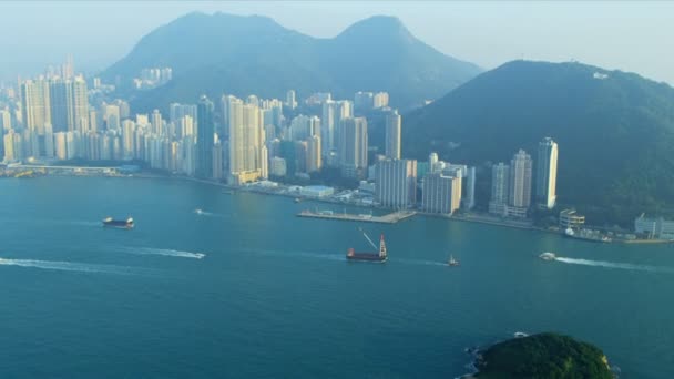 下の香港の島の空中写真 — ストック動画