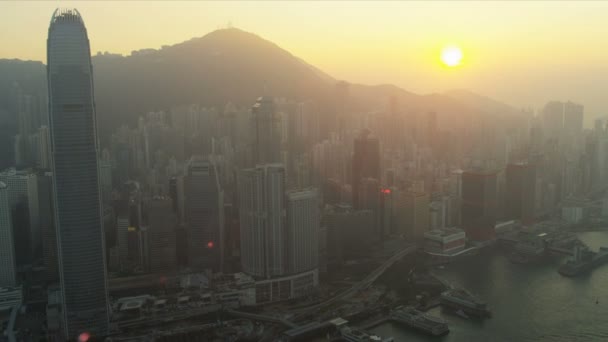 Widok z lotu ptaka Szczyt Wiktorii, hong kong — Wideo stockowe