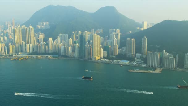 Luchtfoto nautische schepen Hongkong — Stockvideo