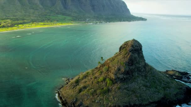 Havadan görünümü Mokolii, Kaneohe Körfezi, Hawaii — Stok video