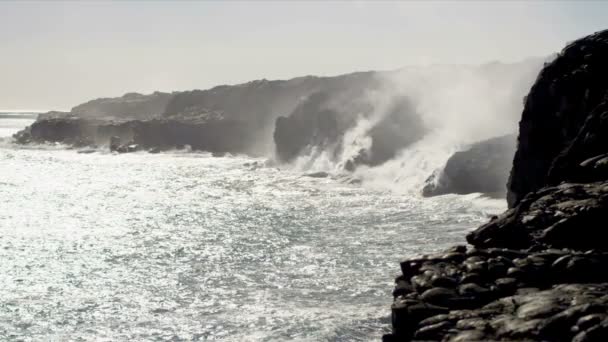 Stoom stijgt vulkanische Lava in Oceaan — Stockvideo